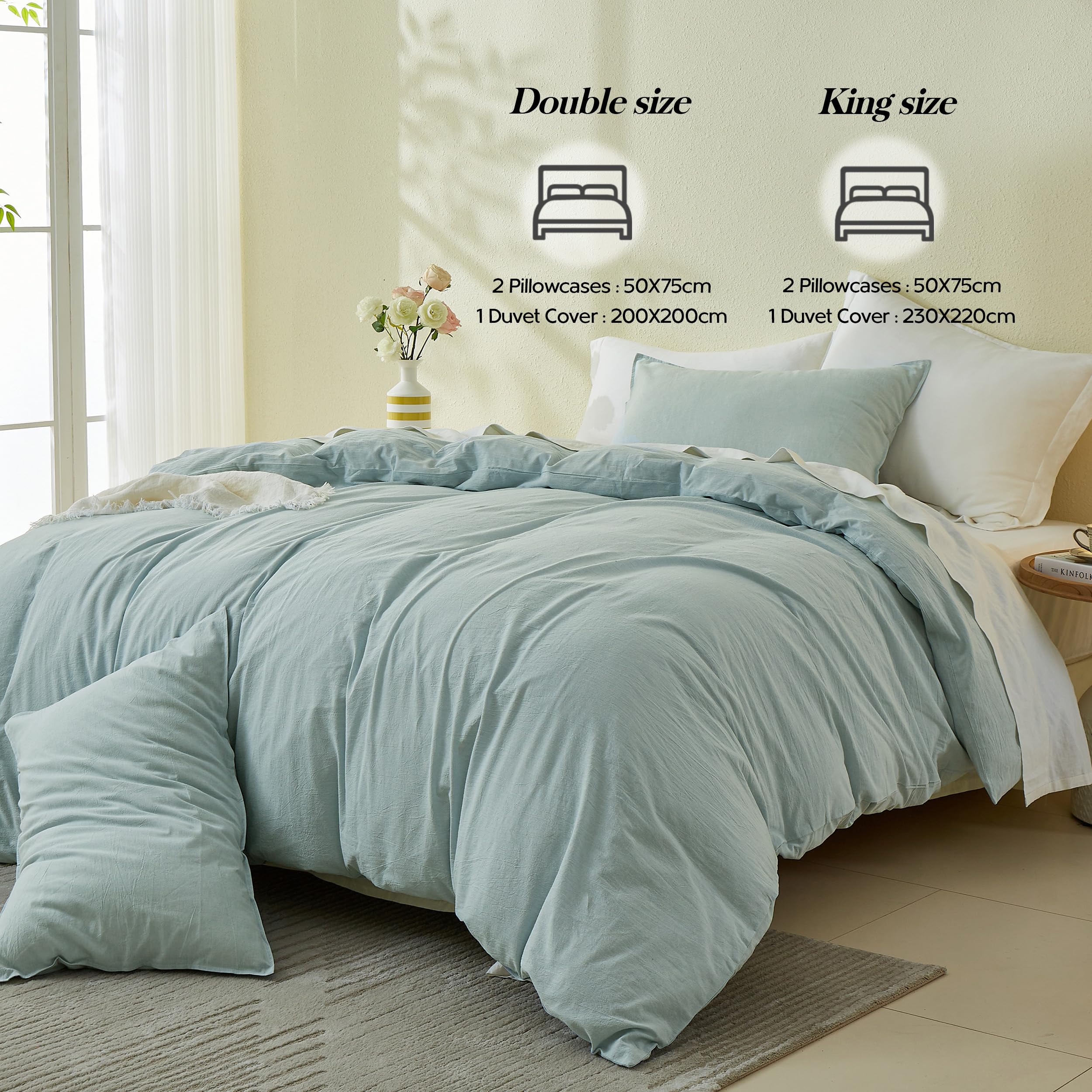 Simple&Opulence King Size Duvet Cover Sets, 100% Washed Cotton Soft Cozy Quilt Cover - Image 2
