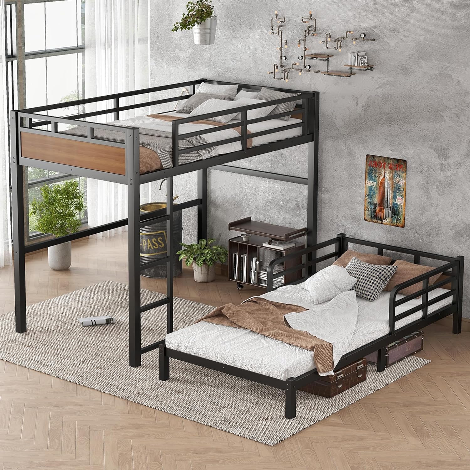 Bellemave Twin XL Bunk Bed converted into a loft bed and a separate platform bed