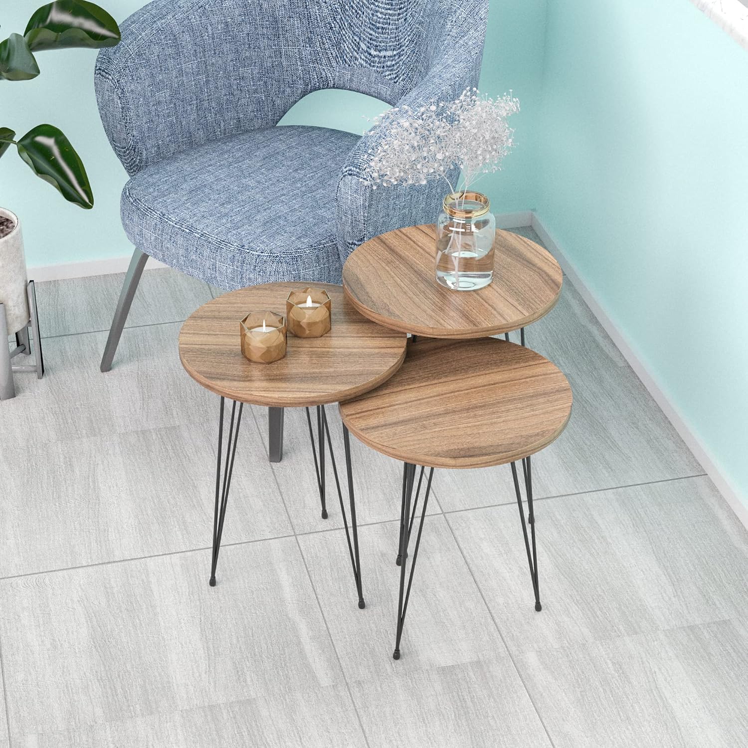 Round Nesting Set of 3, Modern Woodgrain Look Base for Living Room Coffee Tables or Nightstands - Coffee Table - Side End Table - Small Side Table