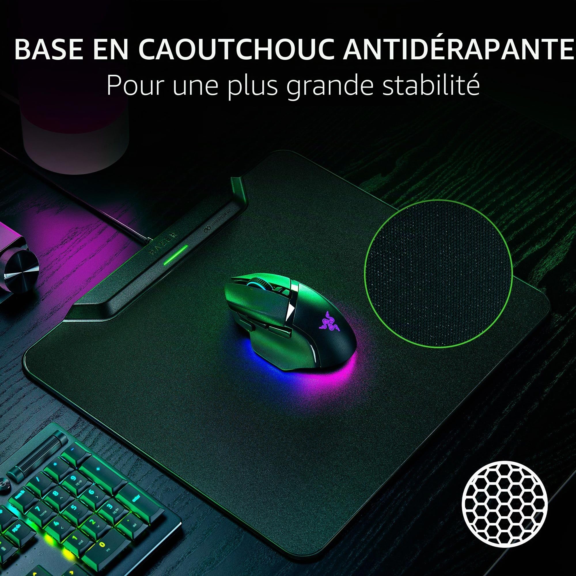 Razer HyperFlux V2 Tapis de souris de jeu sans fil avec palette, surface dure