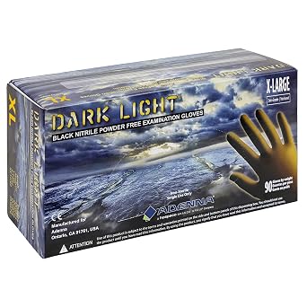 Adenna DLG678 Dark Light 9 mil Nitrile Powder Free Exam Gloves Black, X-Large Box of 90