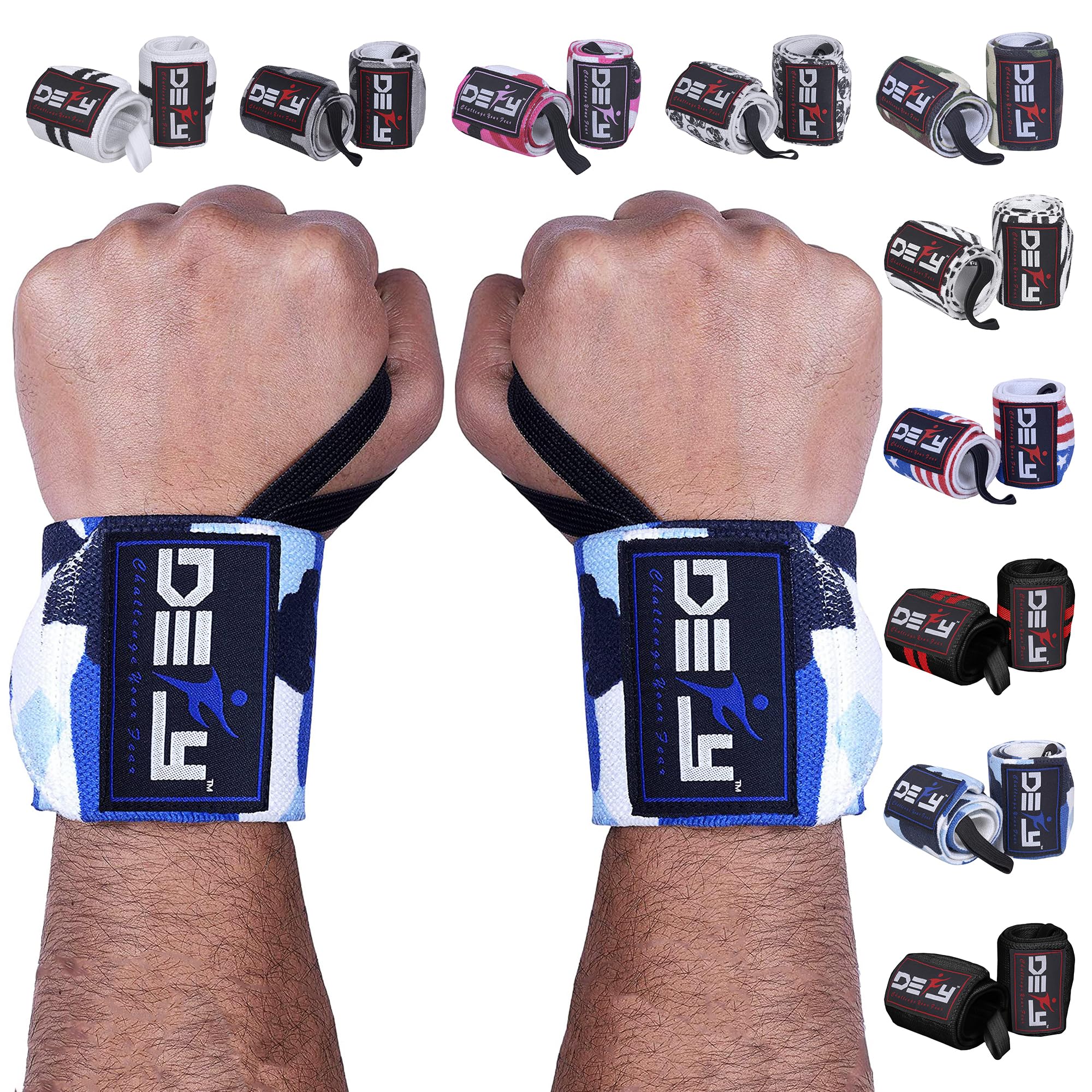 DEFY Fitness Wrist Wraps 18" Professional with Thumb Loops- Premium Quality, Strong Fastening Straps- Men & Women – Best for Weightlifting,