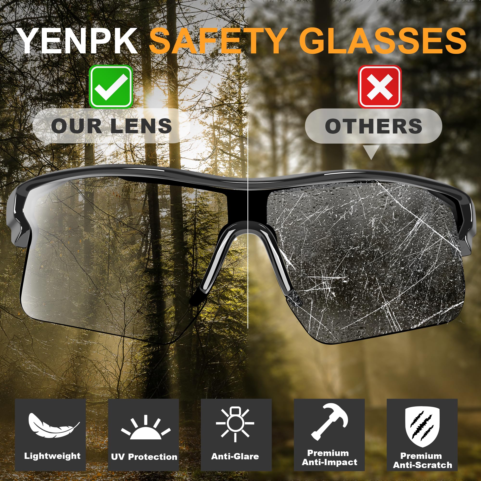 Gafas de seguridad para hombre, antiarañazos, cumple con ANSI z87+, protección UV, protección de goma antideslizante