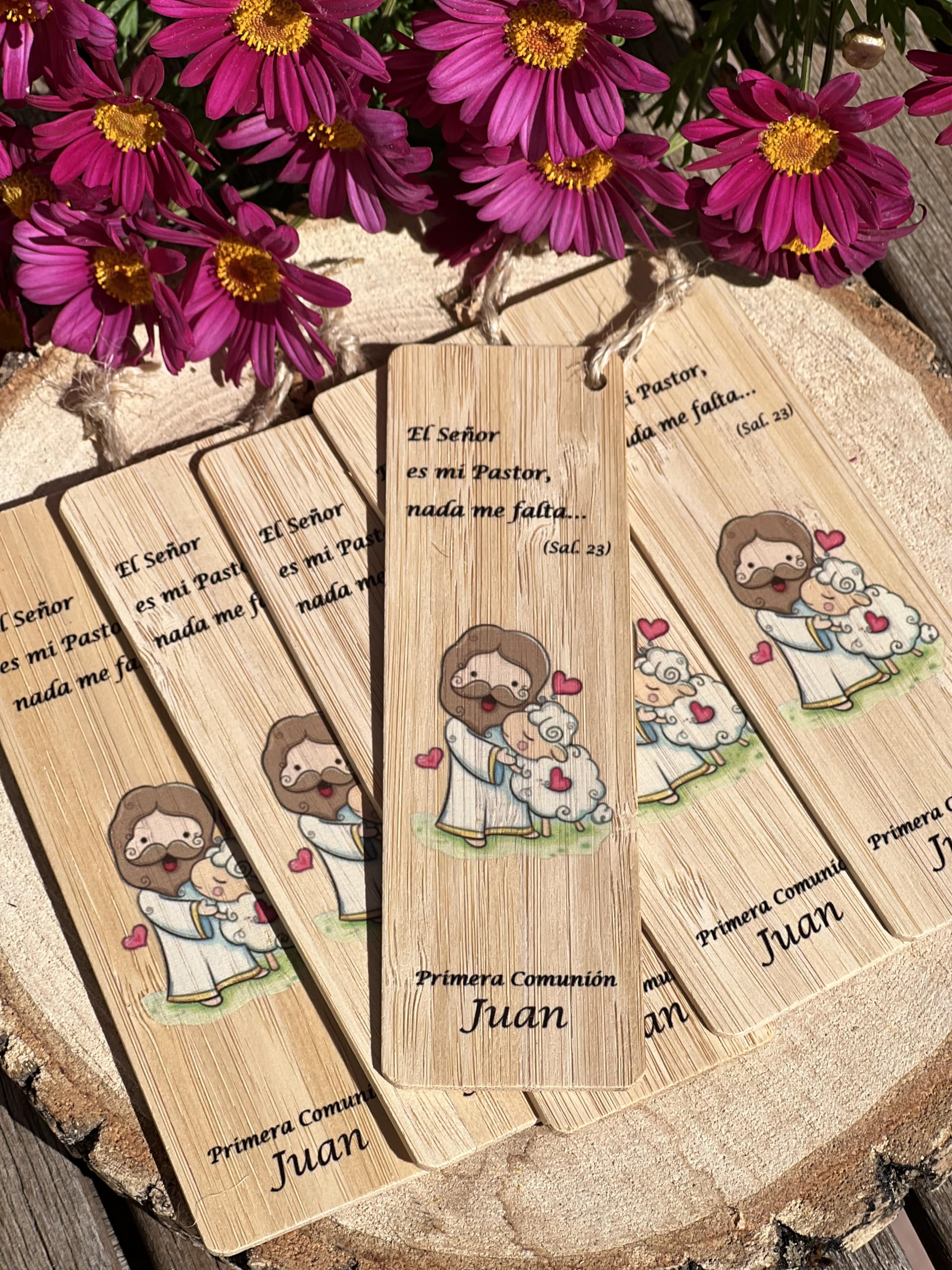 Pack de 20 Marcapáginas de Bambú Personalizados para Boda, Comunión, Bautizo