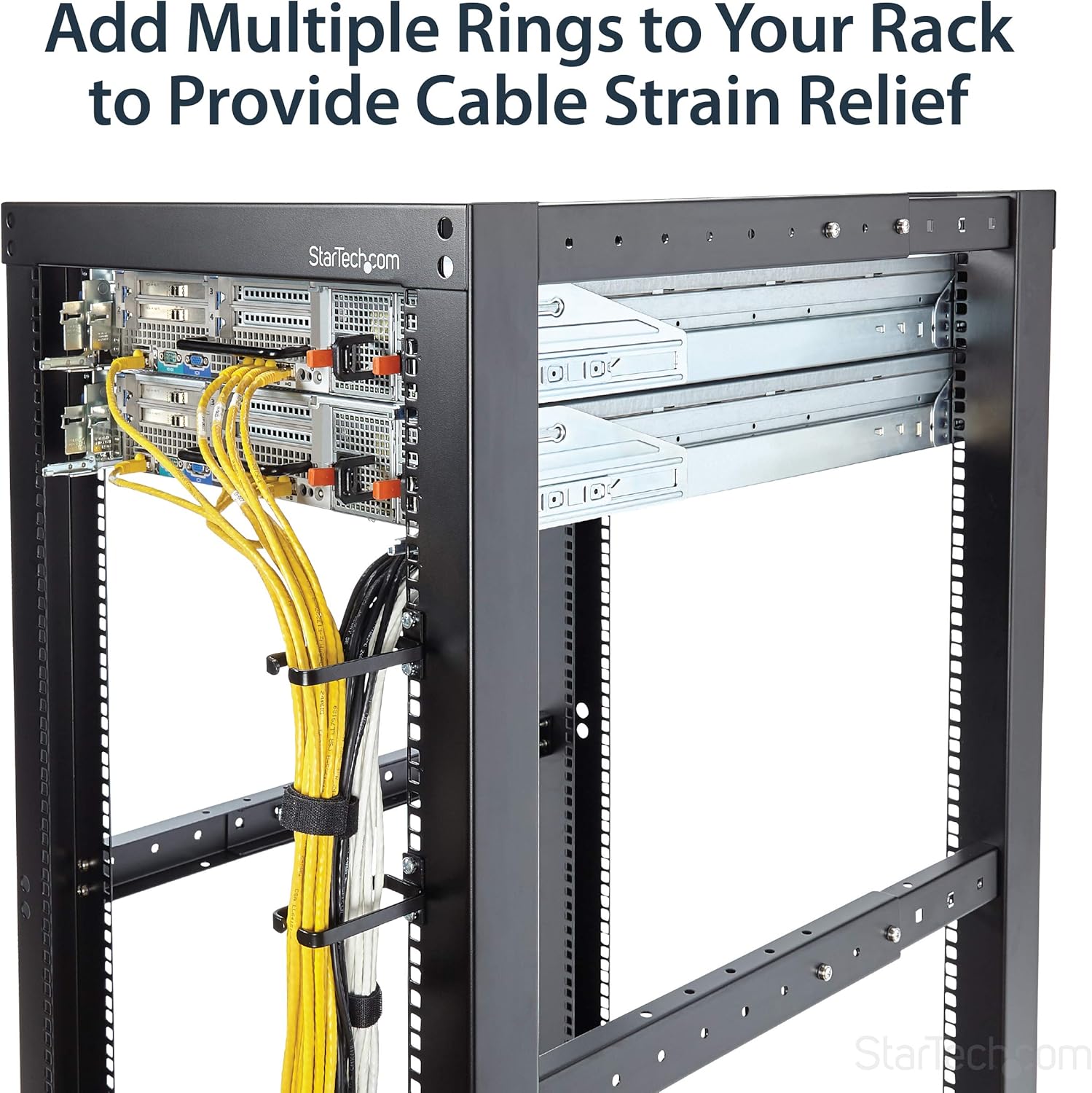 StarTech - CMHOOK1UN .com 1U Vertical 1.8 x 3.9in Server Rack Cable Management D-Ring Hook w/Flexible Opening - Network Rack-Mount Cord Organizer Ring (CMHOOK1UN) Black (Pack of 5)