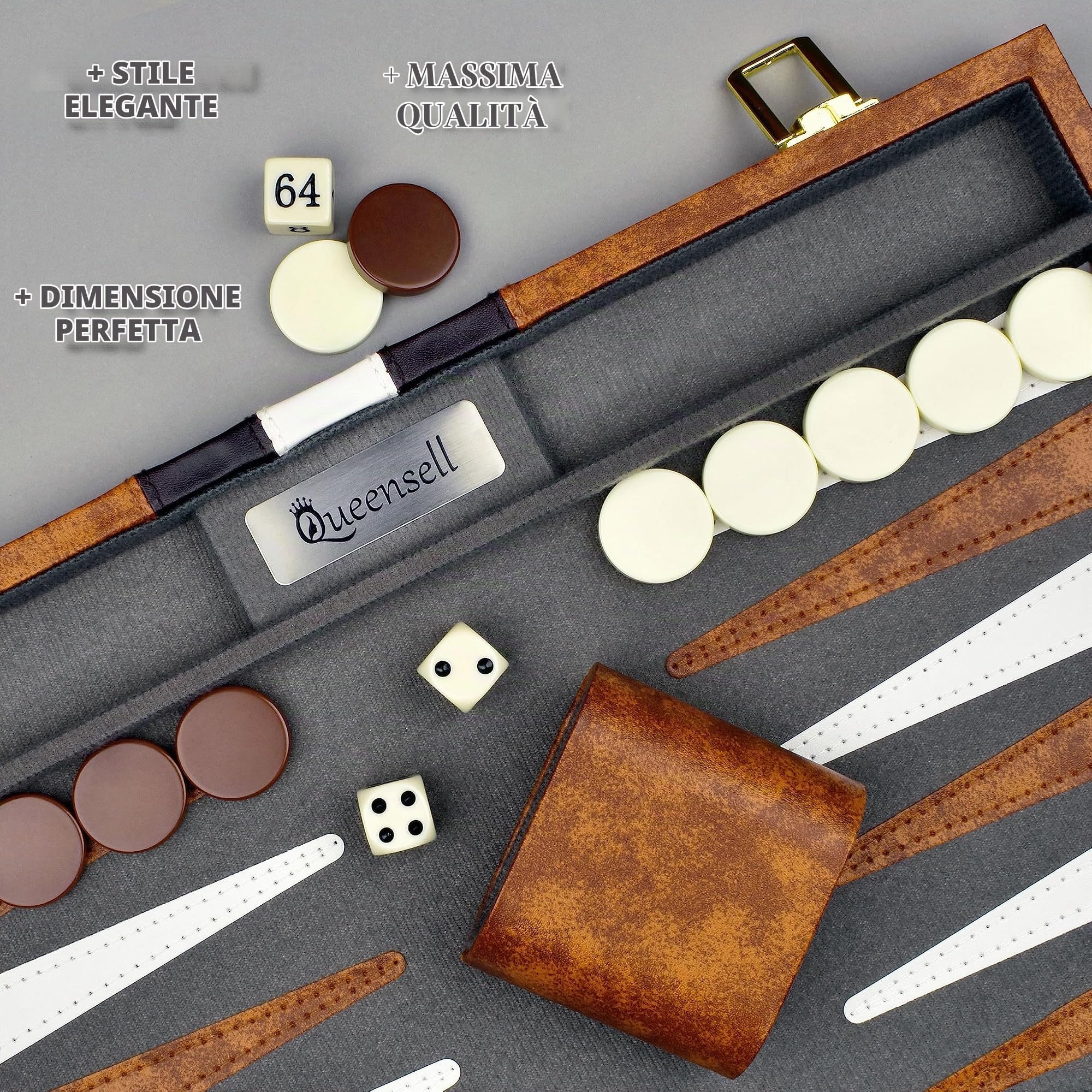 Grande set da backgammon per adulti, giochi da tavolo classici per 2 giocatori, adulti e bambini, set da backgammon di alta qualità con tavola da 38,1 cm e 32 pezzi di backgammon, in custodia in pelle