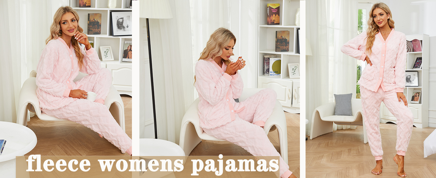 HEARTNICE Women Fuzzy Pajama Set Warm Fluffy Long Sleeve Sleepwear