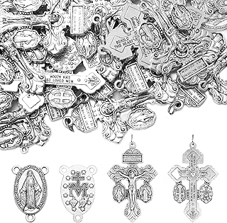 40pcs/20set Crucifix for Rosary Making Kit 2.2 Inch Pardon Crucifix Cross Charms Pendants Bulk Oval Alloy Catholic Jesus Maria Links Pendant for DIY Jewelry Making Supplies