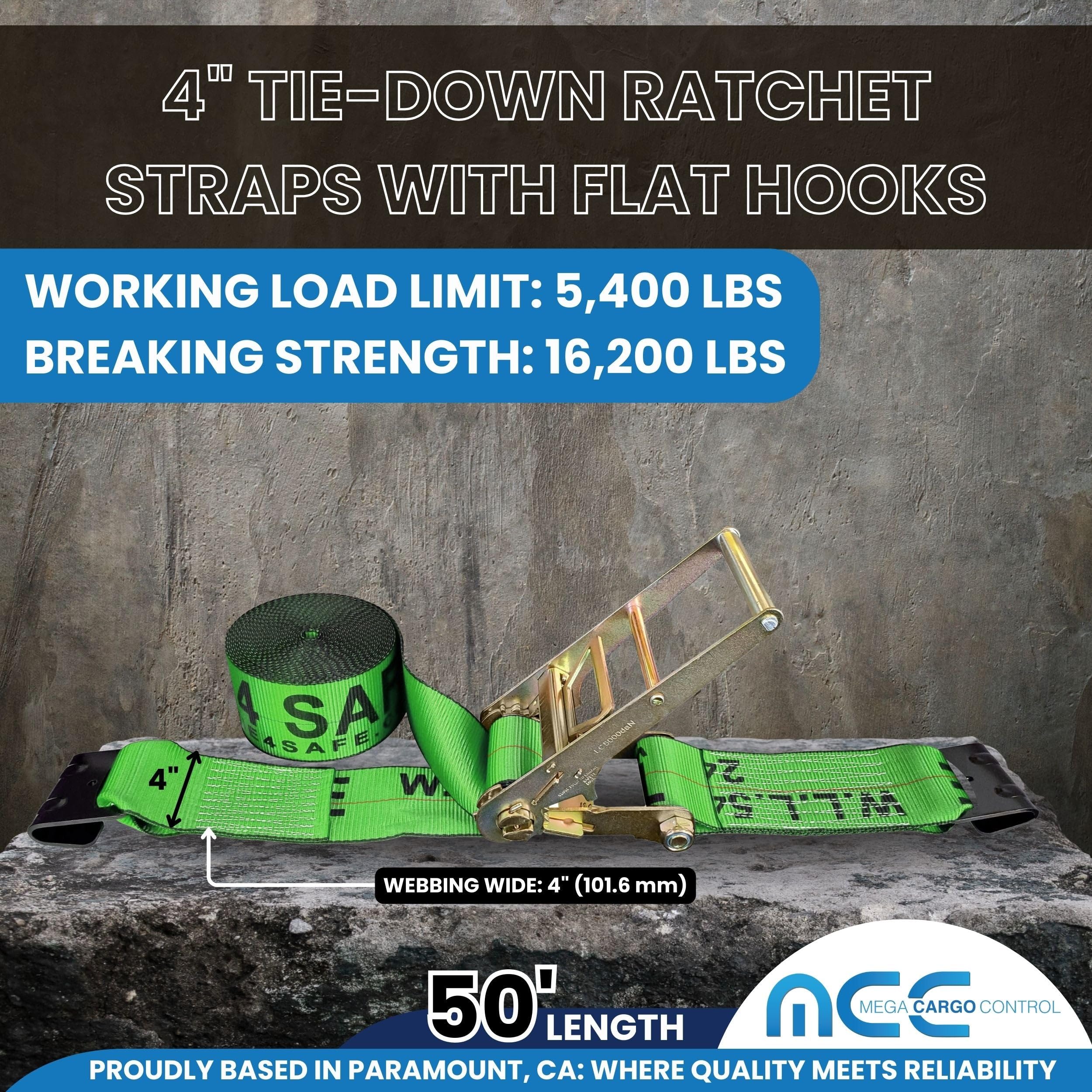 4 Pack of 1in Ratchet Straps with L-Track Fittings (8ft, Blue)