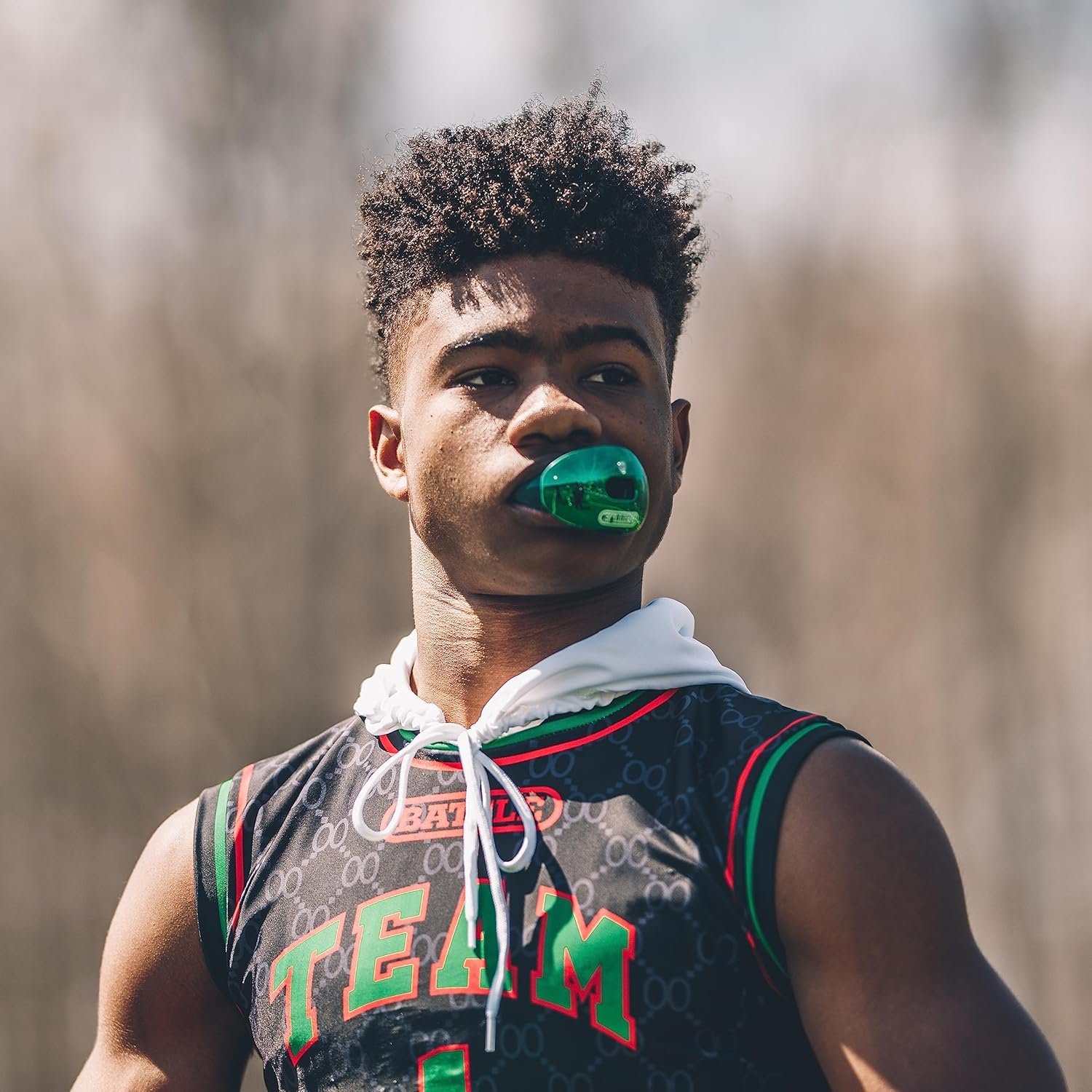 Battle Sports Chrome Oxygen Football Mouthguard - with a Convertible Strap, Superior Airflow & Better Performance, Maximum Protection & Breathability Mouthpiece, Works with Braces - Green Chrome