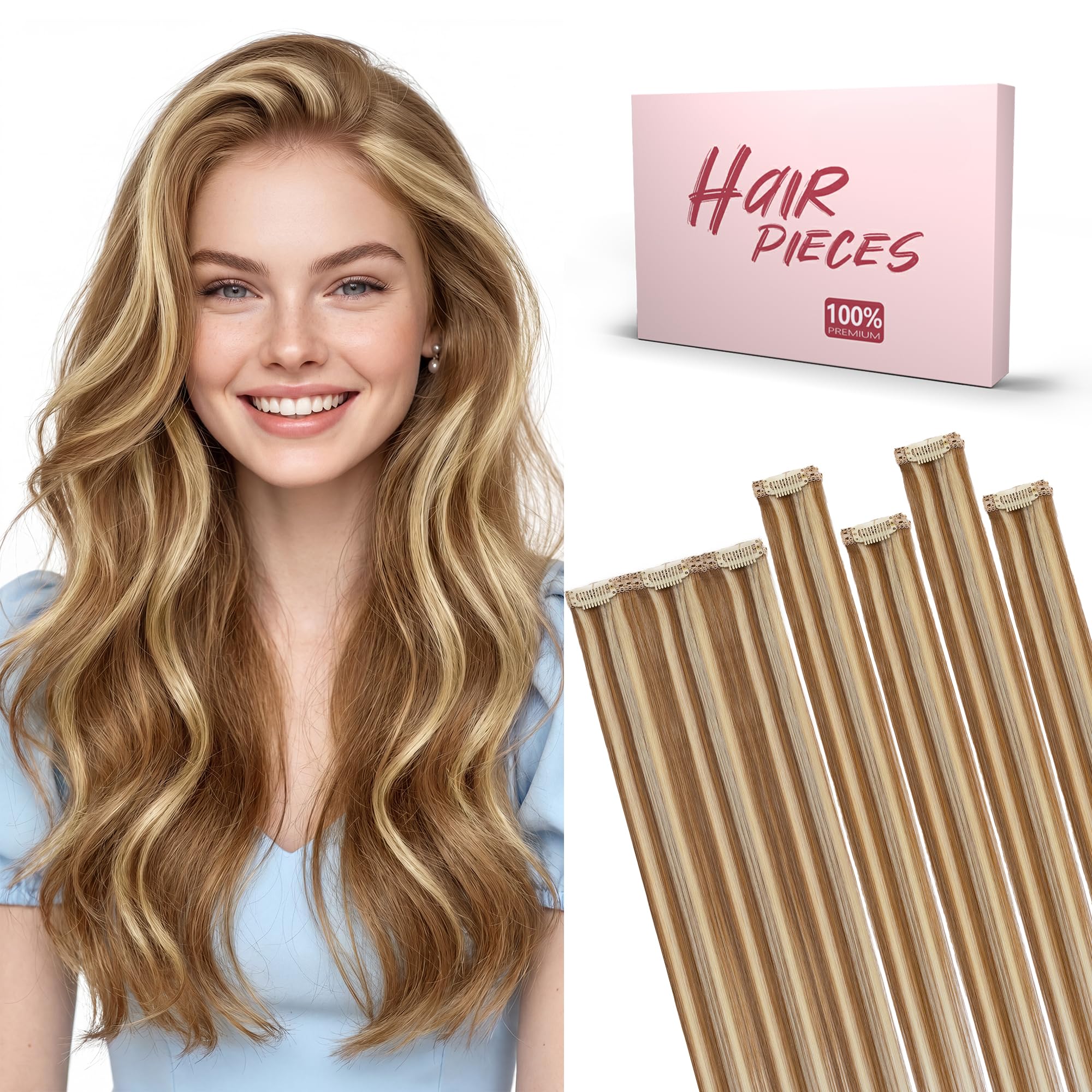 SEGO Extension Capelli Veri Clip 50 cm Set da 5 Ciocche Extension Clip Capelli Veri Remy Human Hair Naturali #6P613R Castano chiaro & biondo