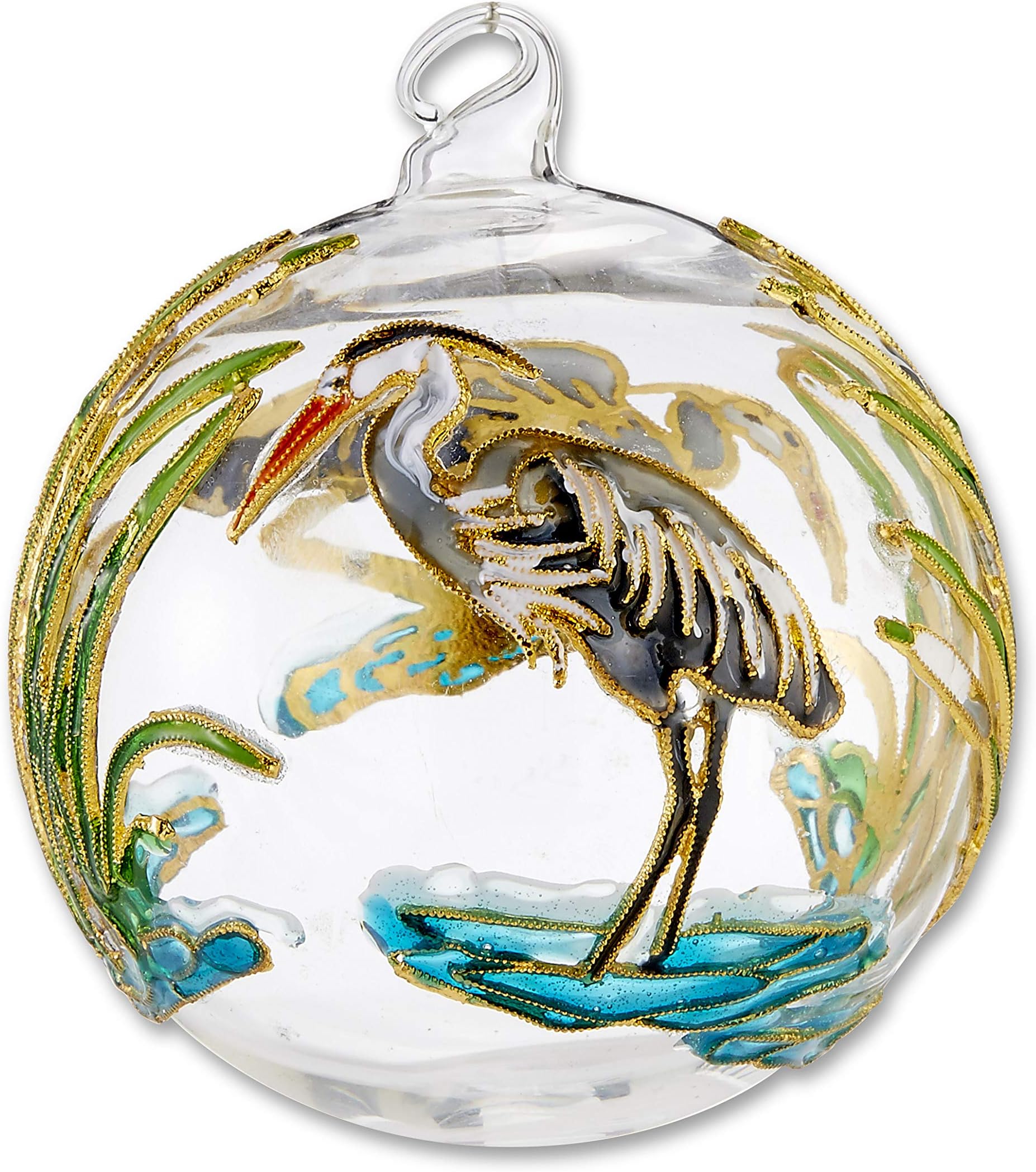 Kubla CraftsHandmade Blue Heron Cloisonne Glass Ornament 3 Inch