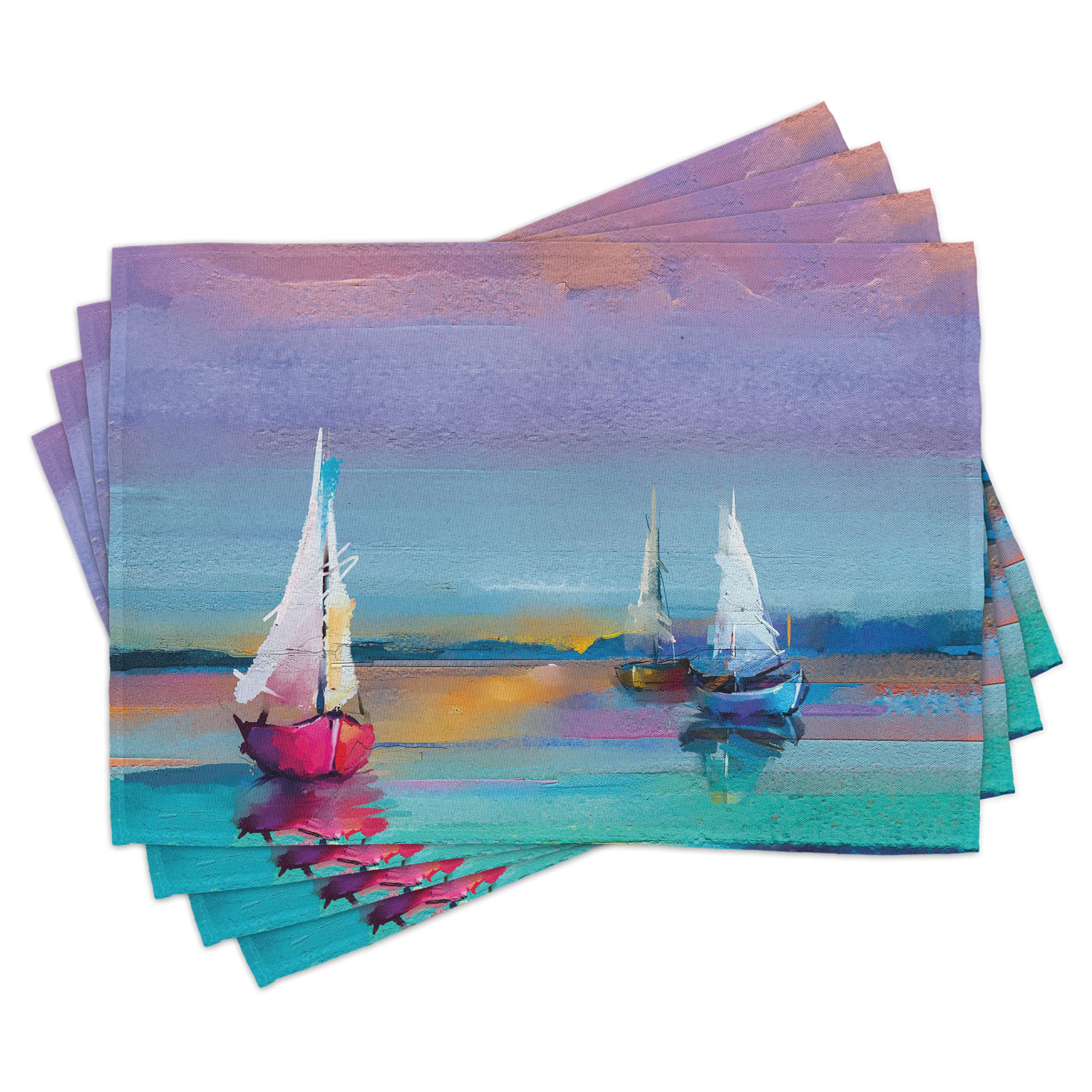 ABAKUHAUS Barche d'Epoca Tovaglietta Americana Set di 4, Vela Wavy Sea, Tovagliette in Tessuto Lavabile per Tavolo da Pranzo Cena, Multicolore