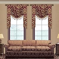 Vista 15 de Loom and Mill Cenefas de cascada de lujo para ventanas, elegantes cenefas de cortina de jacquard gruesas con borlas para sala de estar, decoraciones