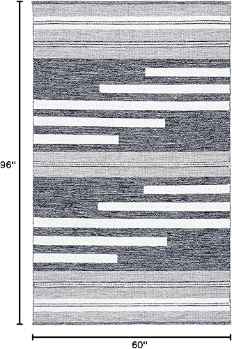 Miniatura 2 de SAFAVIEH Striped Kilim Collection STK506A - Alfombra de algodón de tejido plano hecho a mano de 5 x 8 pies, color marfil y negro