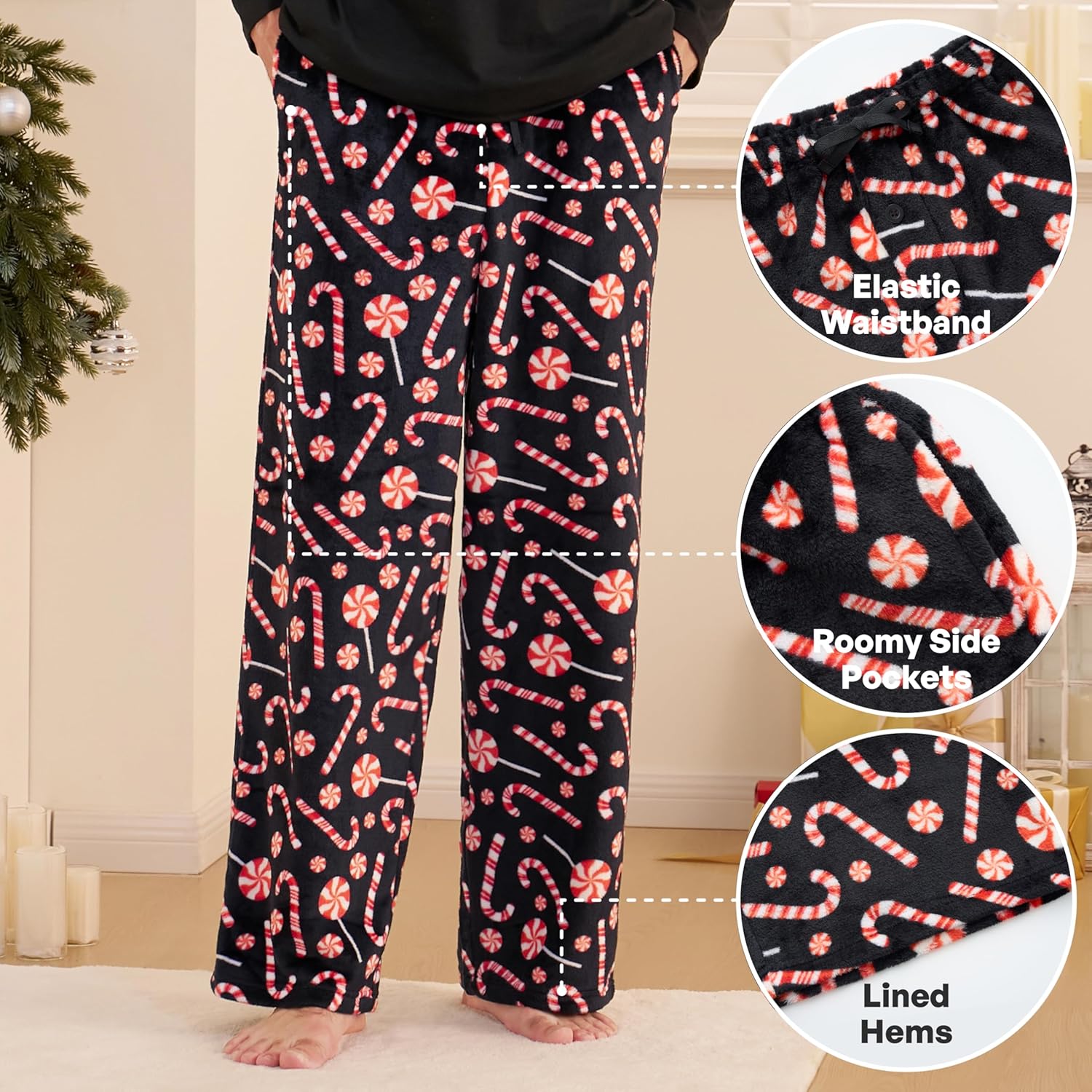 Giggling Getup Mens Pajama Pants Soft Flannel Fleece Pajama Bottoms Sleep & Lounge Pants with Pockets and Drawstring - Image 4