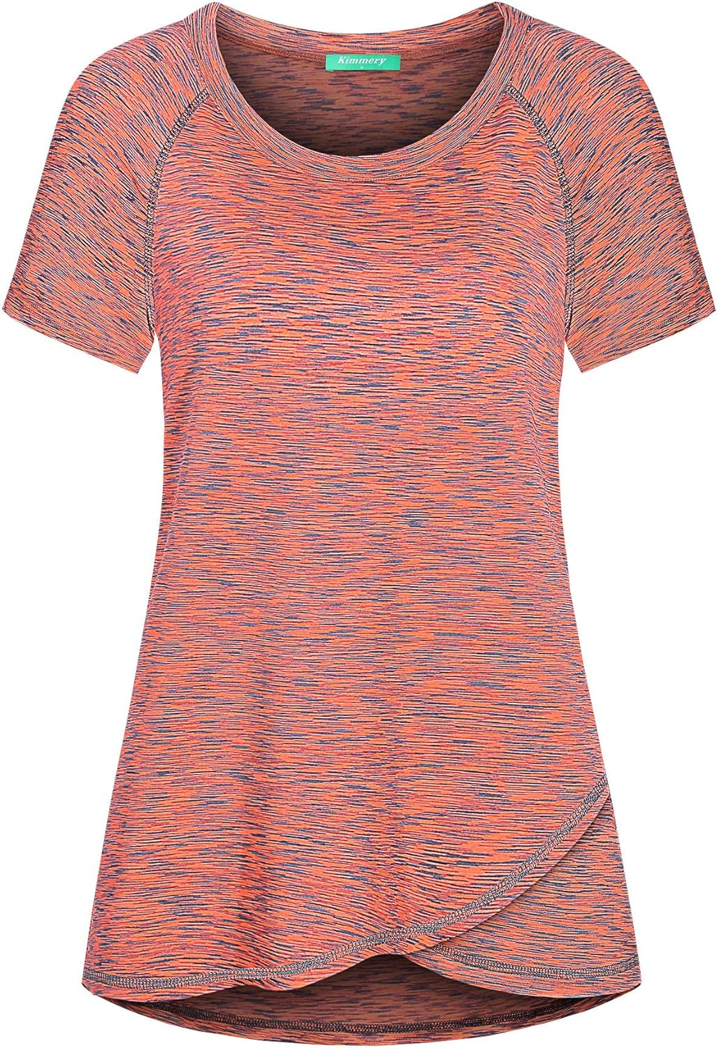 Kimmery Woman Raglan Sleeve Round Neck Irregular Hem Yoga Workout Shirt Sizes M-3XL