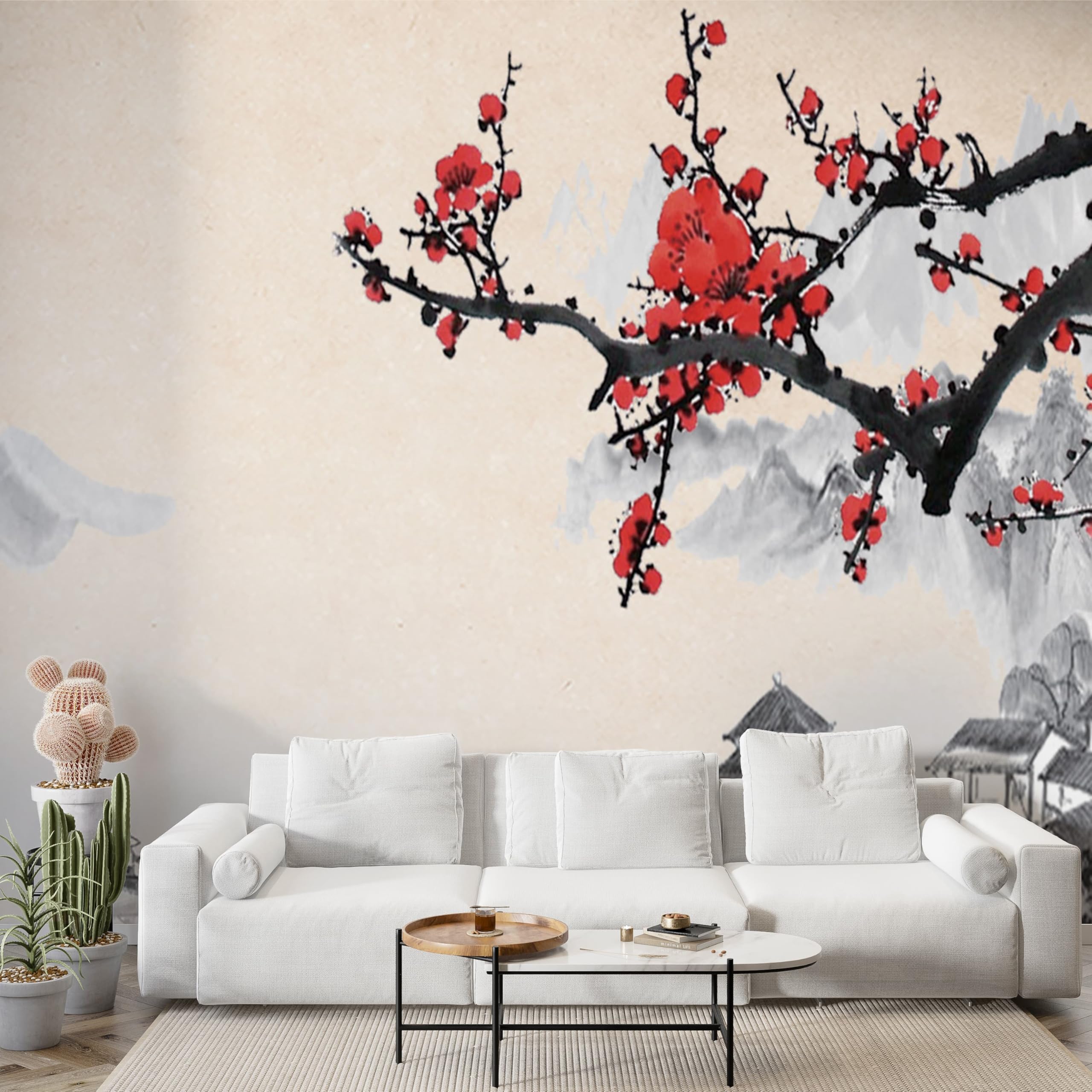 Papier peint panoramique montagne japonaise pour agrandir une pièce sans travaux