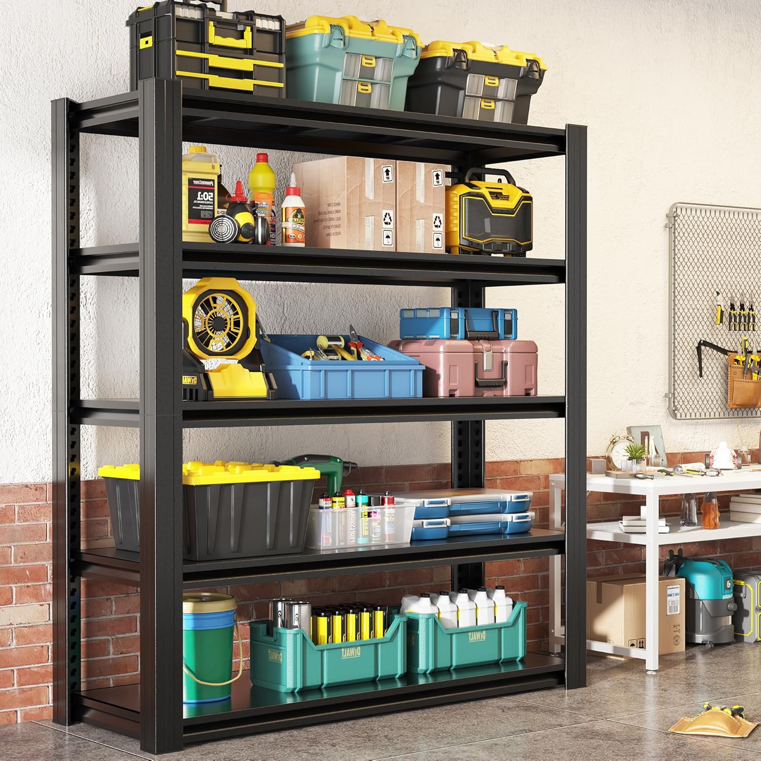72" H Garage Shelving, Heavy Duty Storage Shelves, Garage Storage Shelves, Adjustable 5 Tier Metal Shelving Unit, Utility Shelves for Garage Warehouse Backyard, 72" H×48" W×24" D