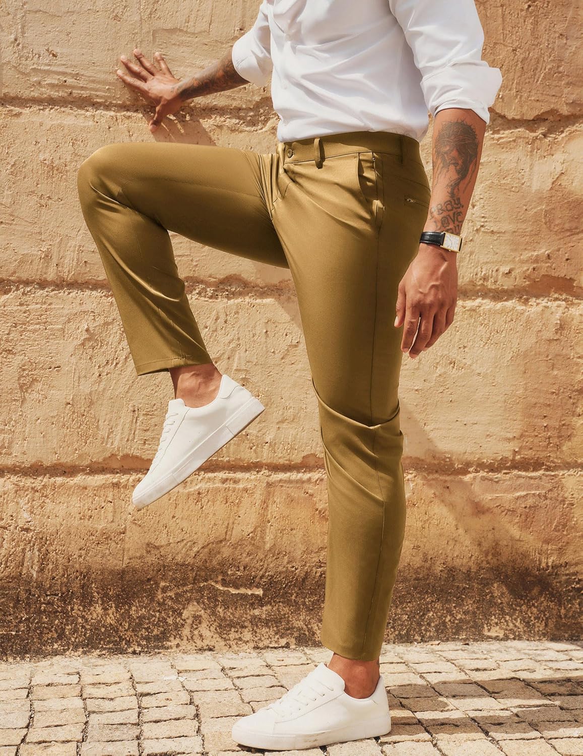 PJ PAUL JONES Mens Golf Pants Stretch Work Dress Pant Casual Classic Fit Lightweight Slacks Trousers with 5 Pockets - Image 2