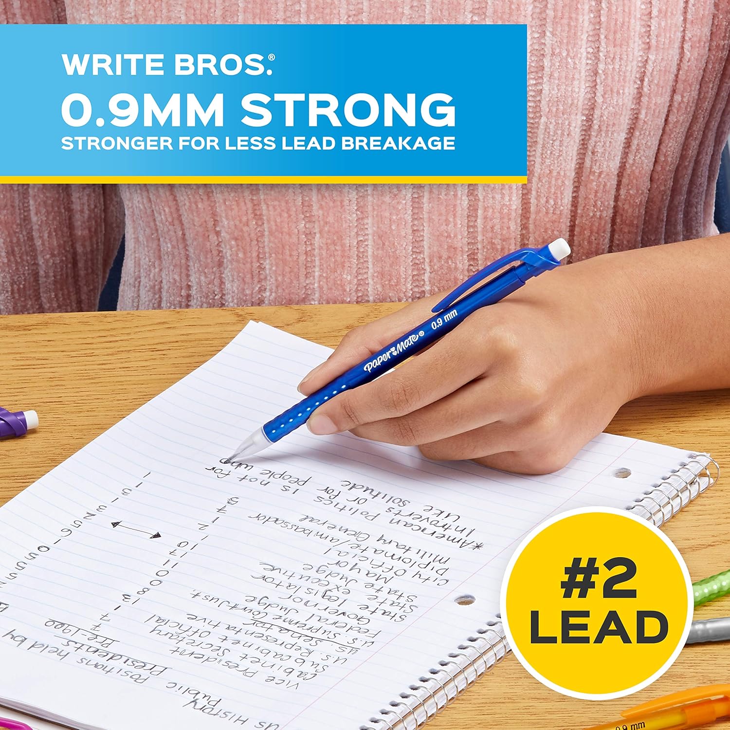 Paper Mate Mechanical Pencils, Write Bros. Strong #2 Pencil for Less Lead Breakage, 0.9mm, 24 Count : Office Products