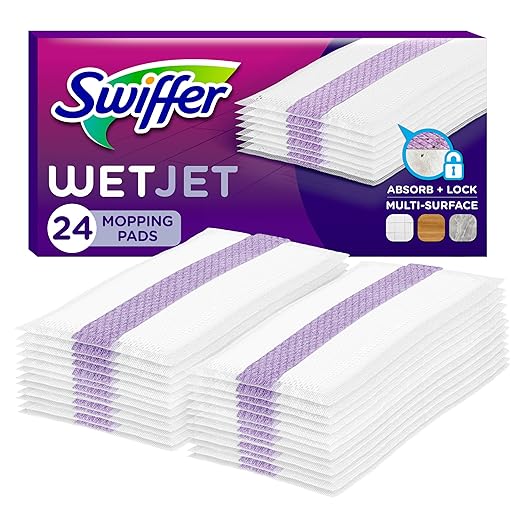 Swiffer WetJet Hardwood Floor Cleaner Spray Mop Pad Refill, Bathroom Cleaning Supplies, Hardwood Floor Cleaner, Multi Surface, 24 Count