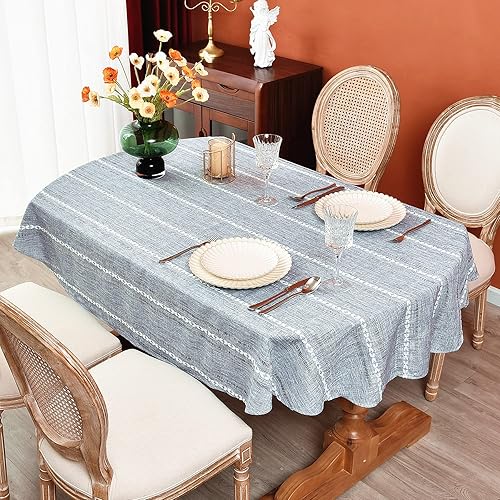 Monibana Mantel rústico ovalado de lino de algodón bordado, mantel de primavera para cocina, comedor, fiesta, mantel para mesas ovaladas, 60 x 120