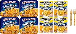 Instant Lunch and Yakisoba Cheddar Cheese Variety, 2.25-4 Ounce Packages (Pack of 8) - with Spice of Life Bamboo Sporks