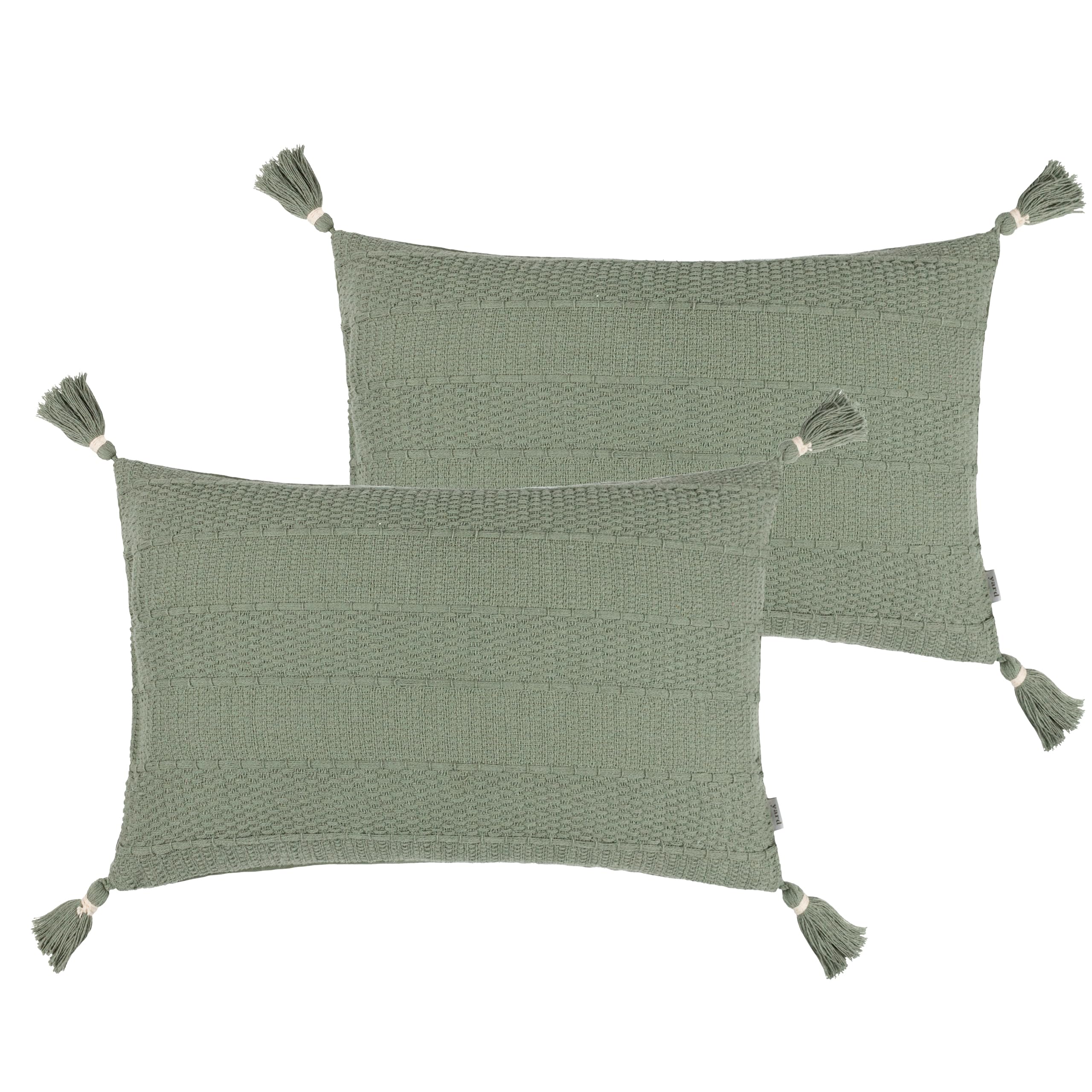 Yard Caliche Textured Tasselled Feather Filled Cushion - Twin Pack