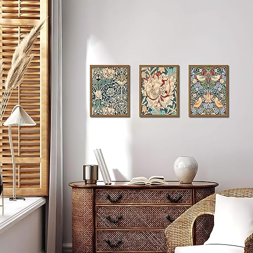 Miniatura 2 de William Morris - Juego de 3 lienzos de pared con marco de madera, arte de pared con diseño floral botánico vintage, arte de granja, pósteres