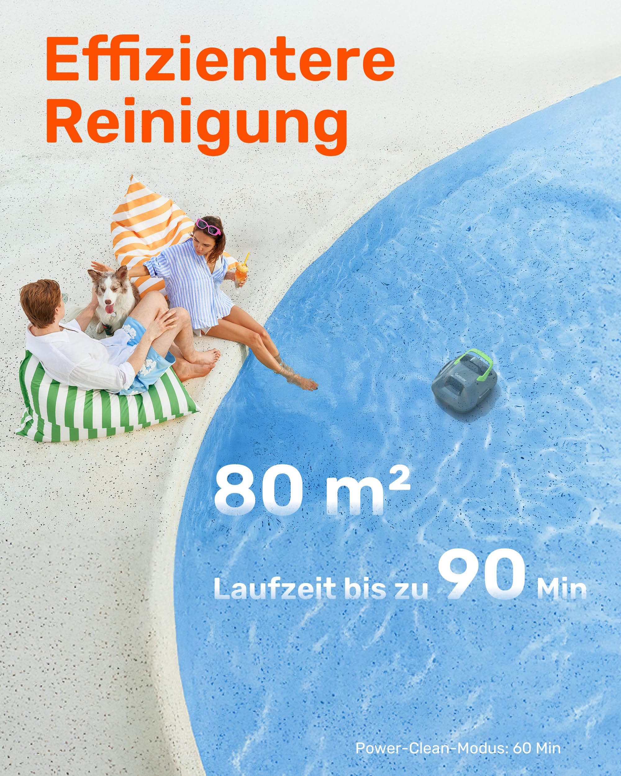 (Upgrade) Gosvor Poolroboter Akku, Bis zu 7200 LPH Effiziente Reinigung mit Power-Clean-Modus, Bis zu 90 Min., 3,4 KG Leicht, Einfach zu Bedienen & Warten, Poolsauger für Flache Böden bis 80㎡, Grün