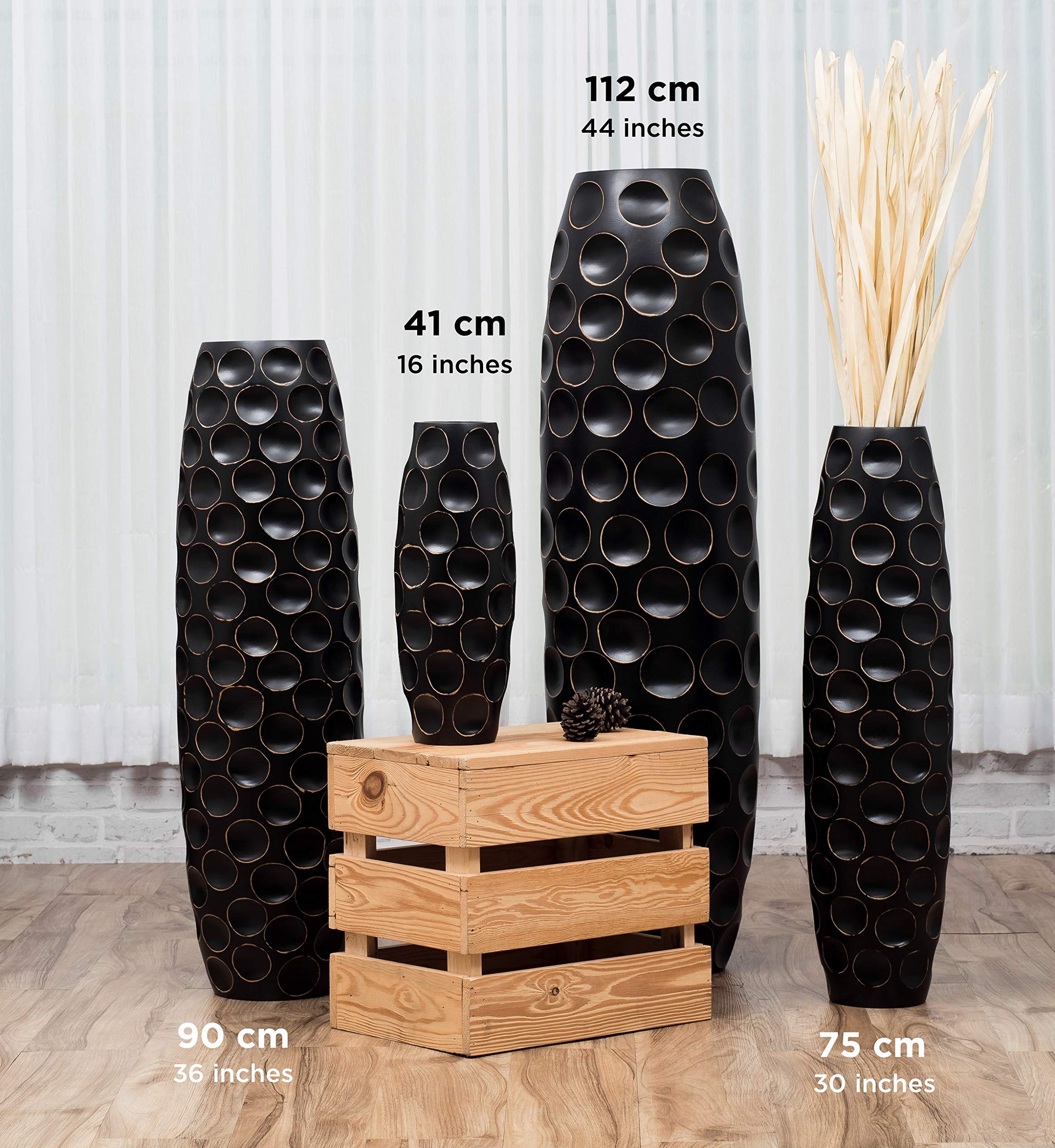 Leewadee Tall Big Floor Standing Vase For Home Decor 75 cm, Mango Wood