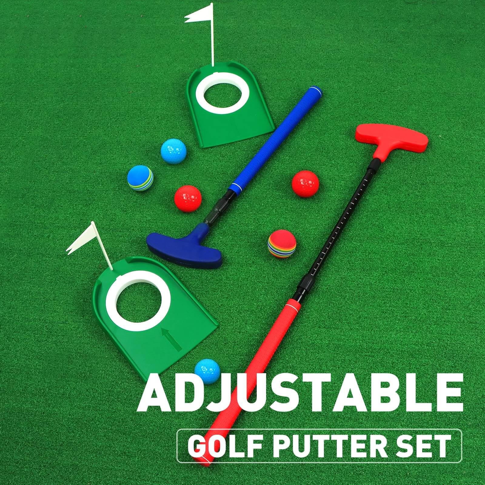Verstellbarer Golf Putter Set (Rot & Blau) - Beidhändig für Links- & Rechtshänder, Mini Golfset, Professionelle Golf Trainingshilfen & Golf Zubehör für Kinder & Junioren