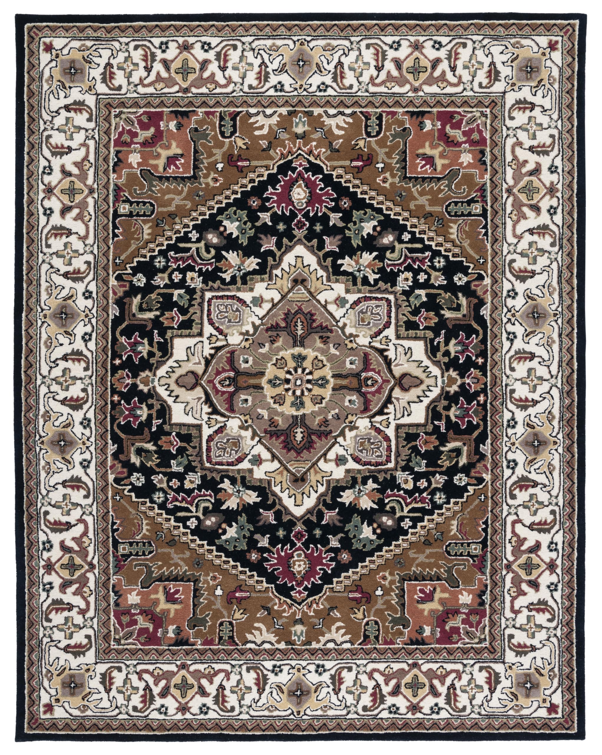 SAFAVIEH Area Rug 9x12 - Heritage Collection - Large - Navy & Brown, Handmade Wool, Traditional Oriental Medallion Design, Ideal for Living Room,
