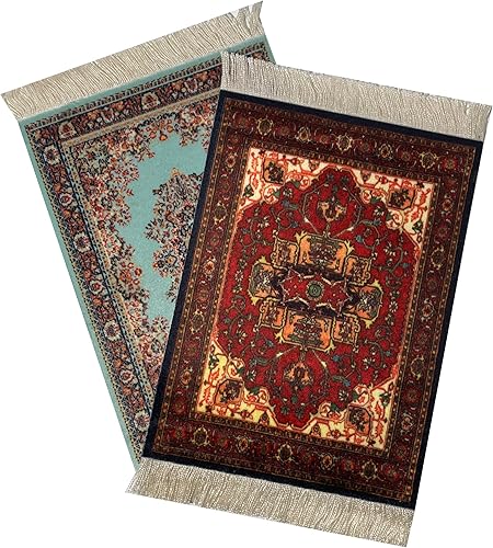 Juego de 2 posavasos de alfombra oriental, estilo alfombra oriental, accesorios absorbentes de cocina y comedor, protección contra derrames y goteo,