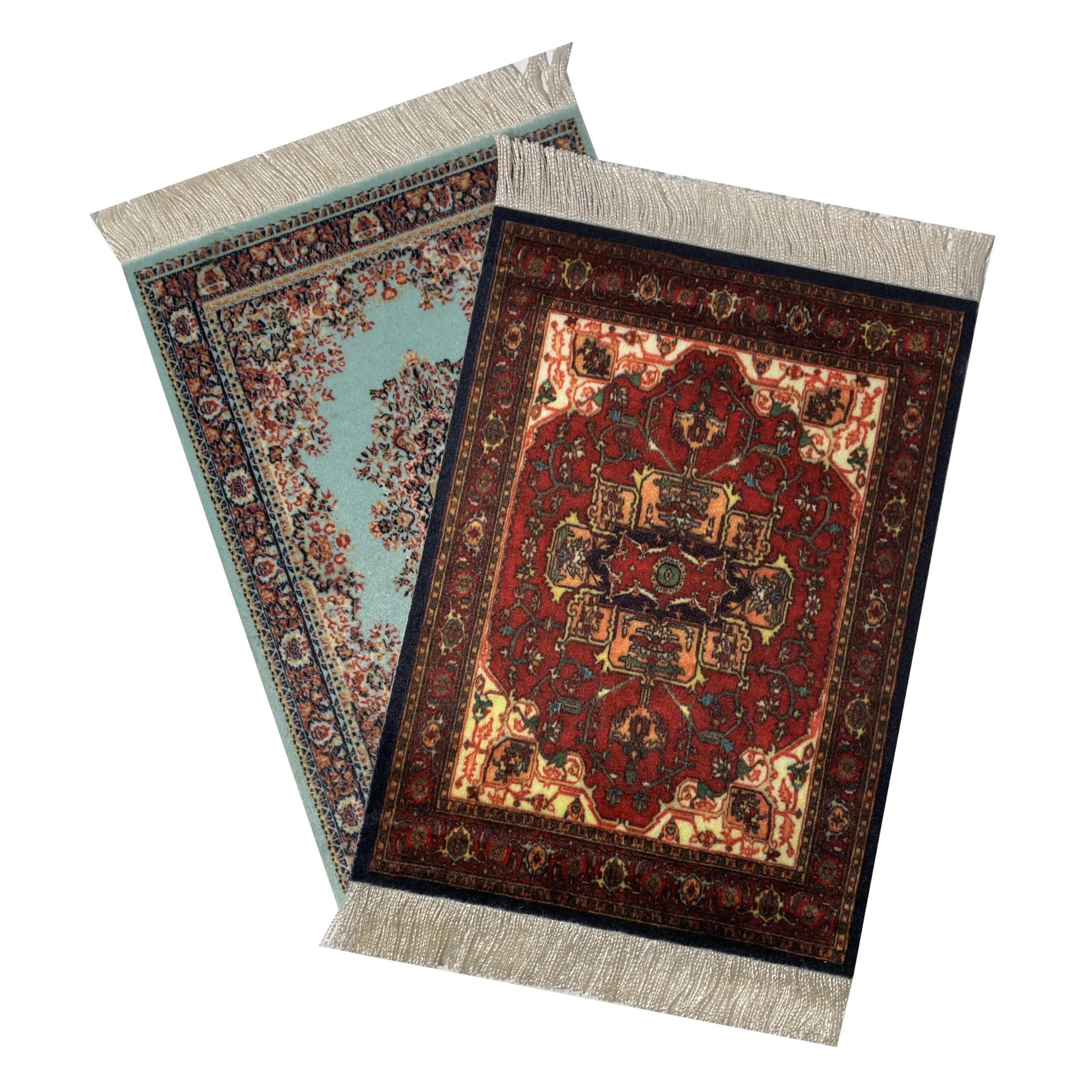 Inusitus Carpet Coasters, Set of 2 Oriental Rug Style Table Drink mats, Absorbent Kitchen and Dining Accessories, Spill & drip Protection, Rectangular (Turquoise-Brown)