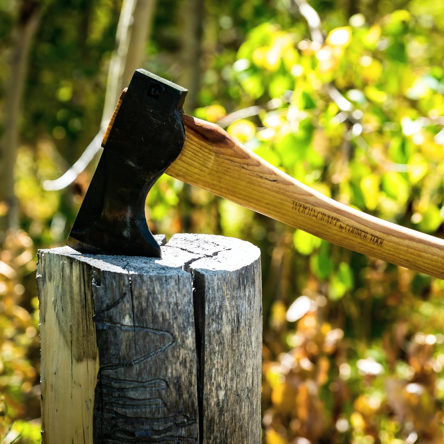COUNCIL TOOL Wood-Craft Pack Axe - 2 lbs Camping Axe with 19" Hickory Handle & Leather Sheath - WC20PA19C