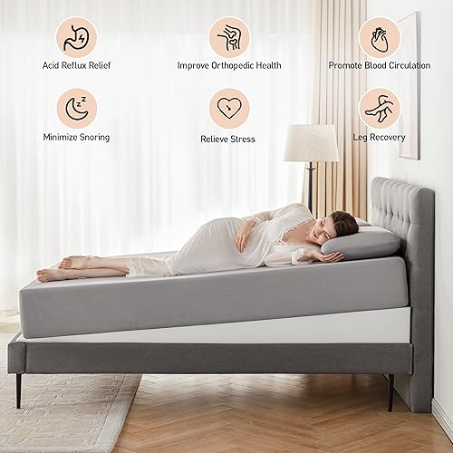 Miniatura 10 de Cubrecolchón de cuña inclinada individual de 5 pulgadas para reflujo ácido, GERD, dolor de cuello y espalda, ronquidos, elevador ajustable debajo