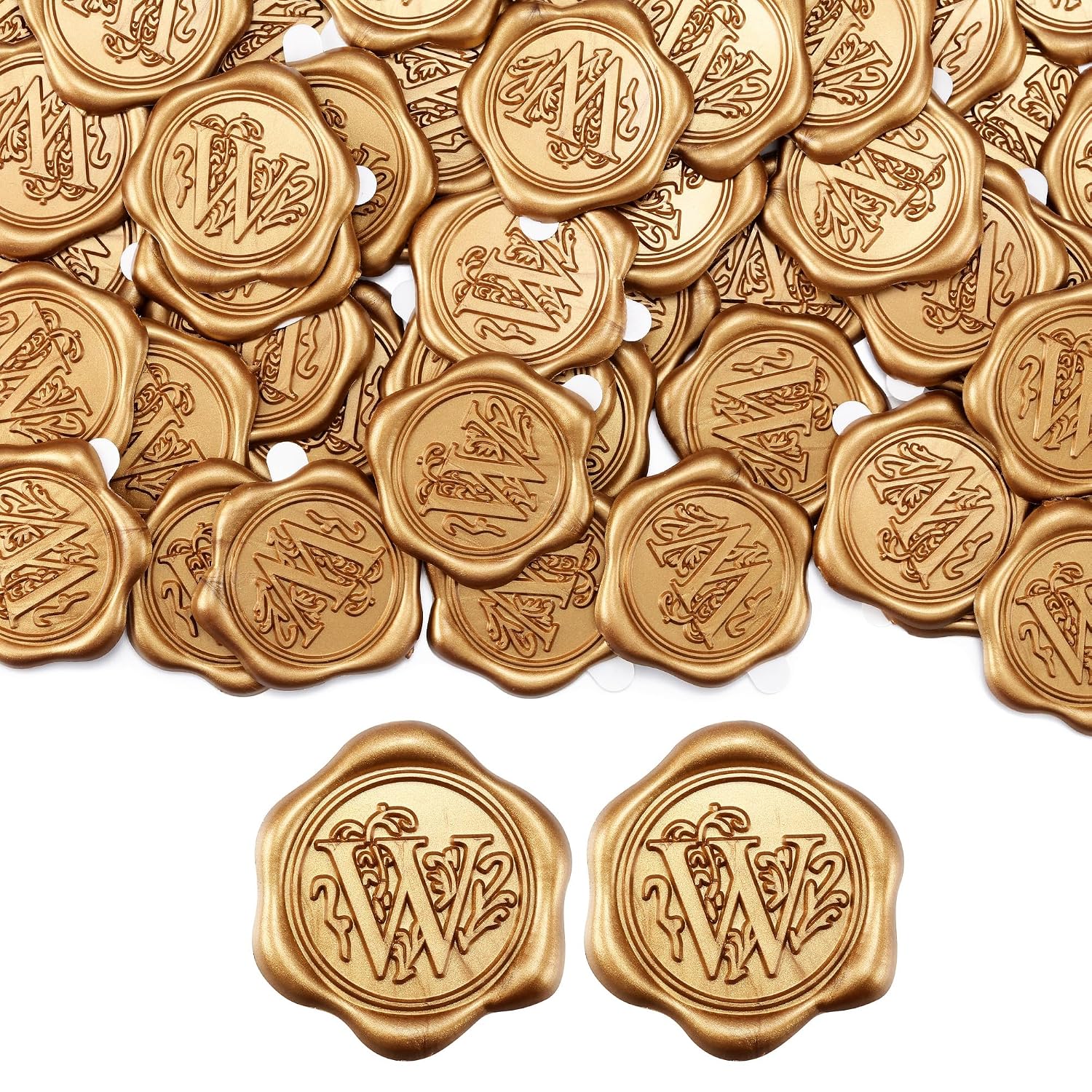 Yoption 50 Pcs Initial Alphabet W Wax Seal Stickers, Antique Gold