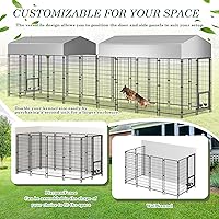Vista 6 de Perrera para perros al aire libre, 8 x 4 x 6 pies, resistente con cubierta de techo impermeable y 2 cuencos giratorios para perros grandes, alambre