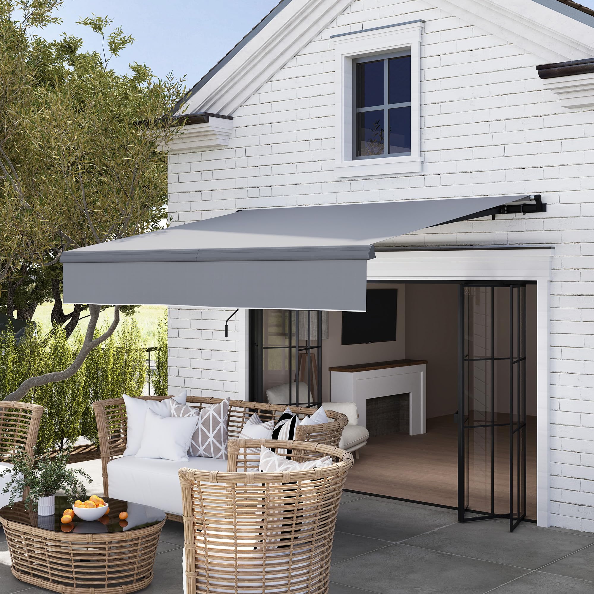 Outsunny Toldo Manual Retráctil 3x2 m Enrollable con Manivela UV50+ Gris | Toldo Exterior Terraza, Ajustable, Estructura de Aluminio y Metal, para Balcón Jardín