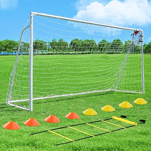 Portería de fútbol de 12 x 6, 10 x 6.5, 8 x 6, 6 x 4 pies, portería de fútbol de metal para patio trasero, portería de fútbol para niños, jóvenes y