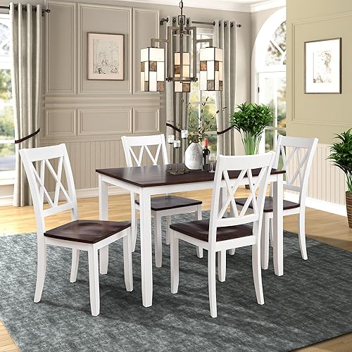 Miniatura 19 de Harper & Bright Designs Juego de mesa de comedor de madera de 5 piezas para 4, juego de muebles de cocina con 4 sillas de comedor con respaldo alto