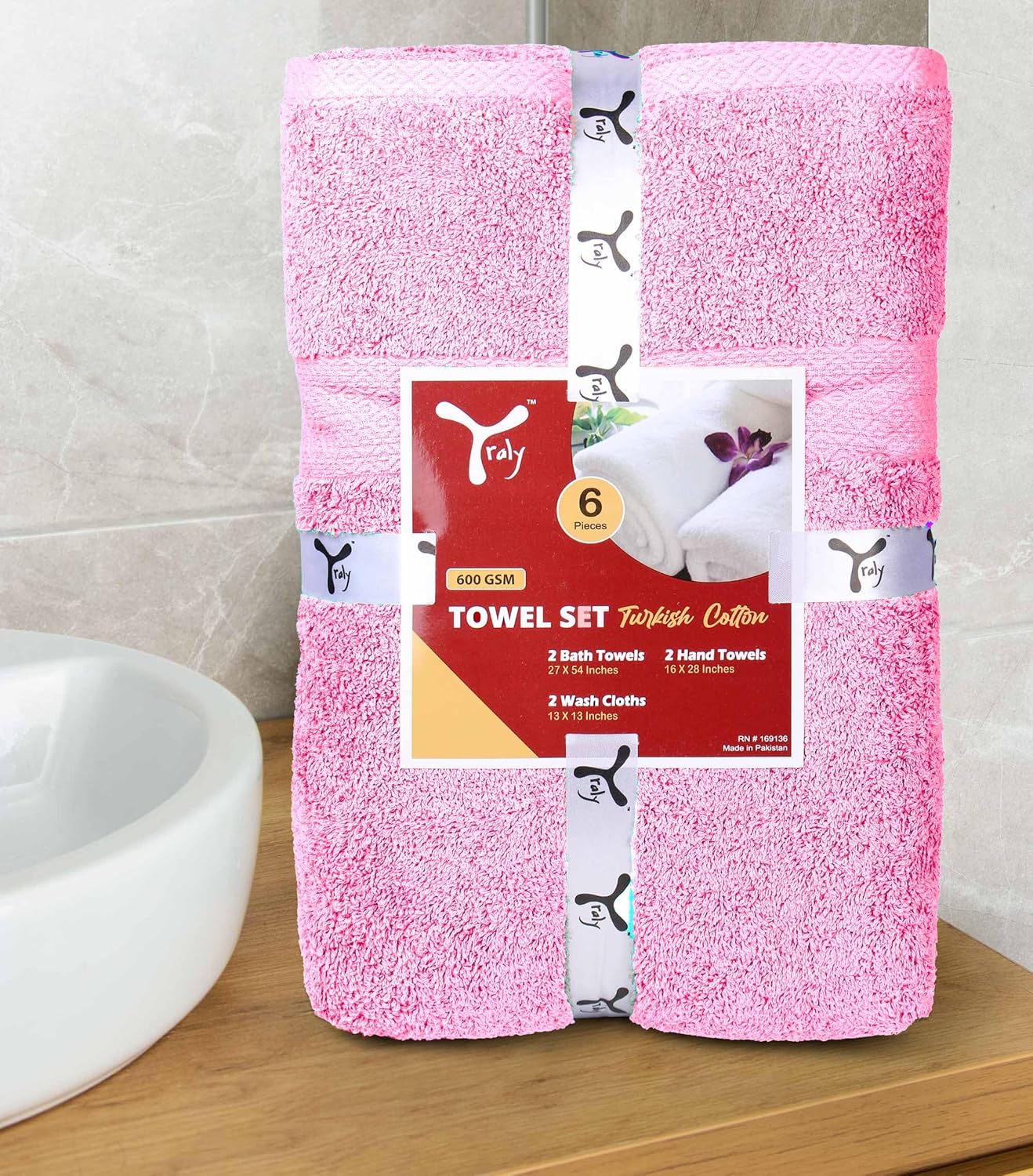 6 Piece Towel Sets, 100% Cotton Turkish Towels for Bathroom, 2 Bath Towel, 2 Hand Towel, and 2 Wash Cloth - Pink Towel Set - Image 7