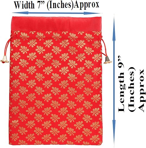 Touchstone Preciosas bolsas de regalo reutilizables, respetuosas con el medio ambiente, con cordón grande, patrón de hojas de mimosa, brocado para