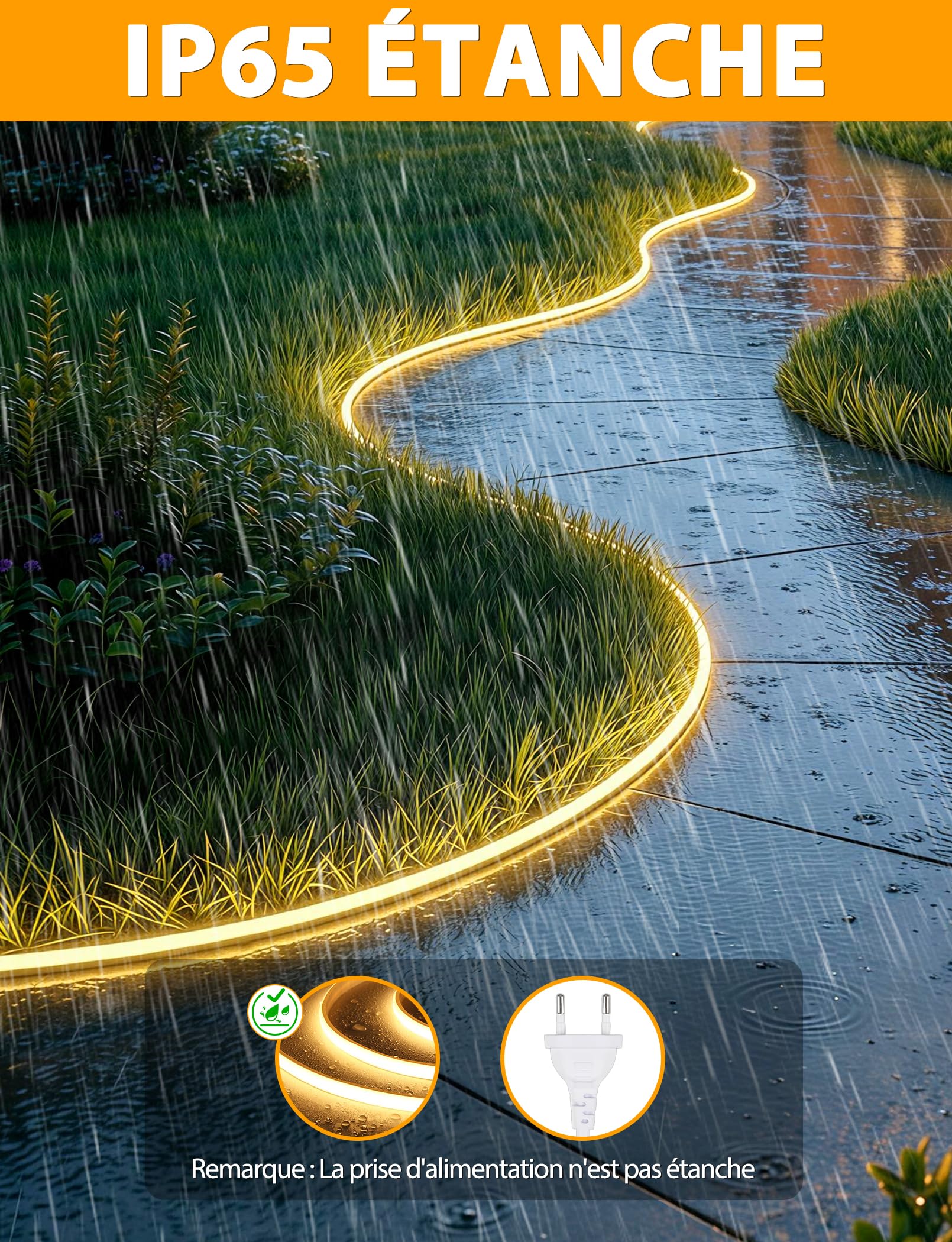 Lamomo Ruban LED COB 20m, Blanc Chaud Extérieur Étanche Bande Néon