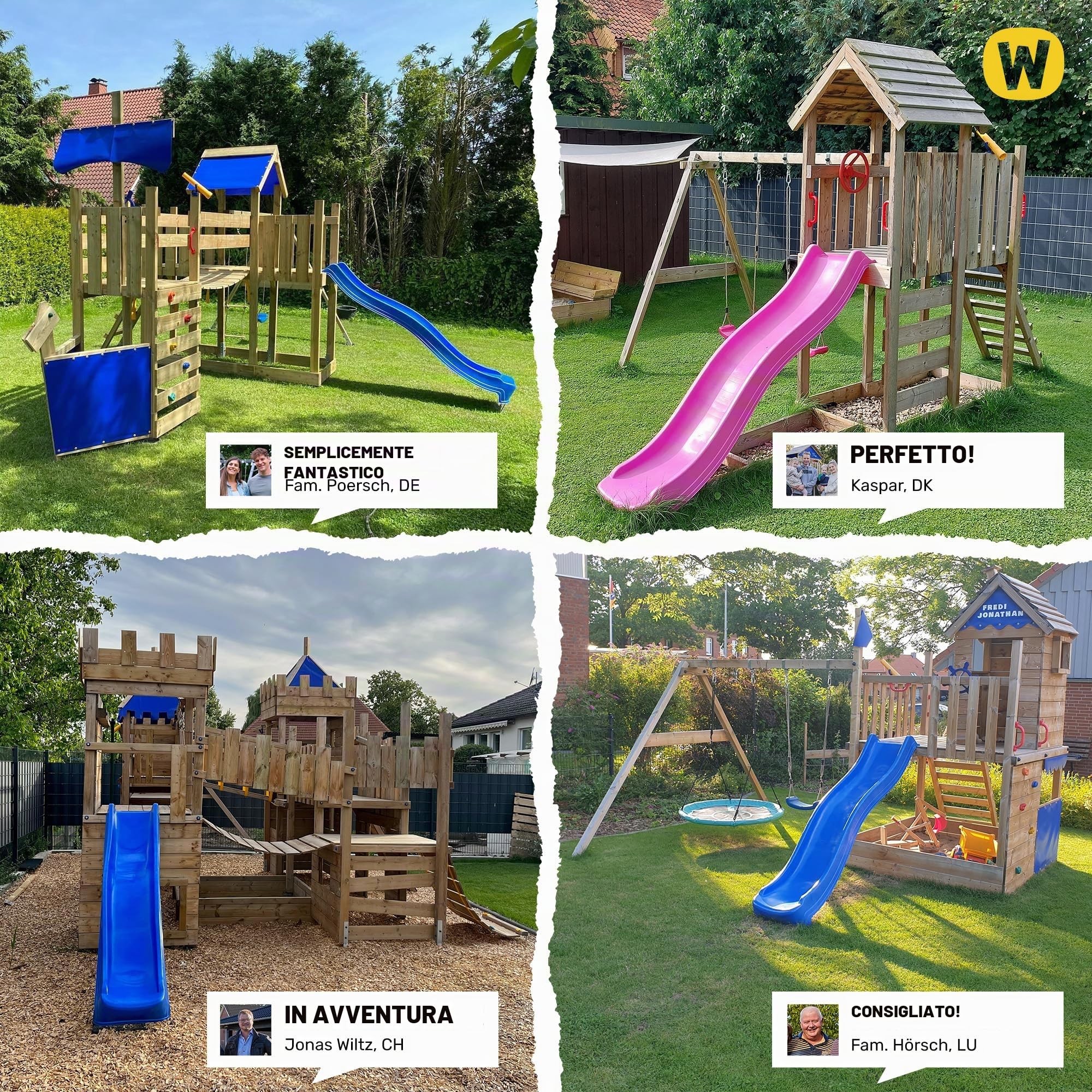 Gioco da giardino WICKEY TurboFlyer con altalena e scivolo blu, struttura da esterno per bambini con sabbiera, scaletta e accessori da gioco