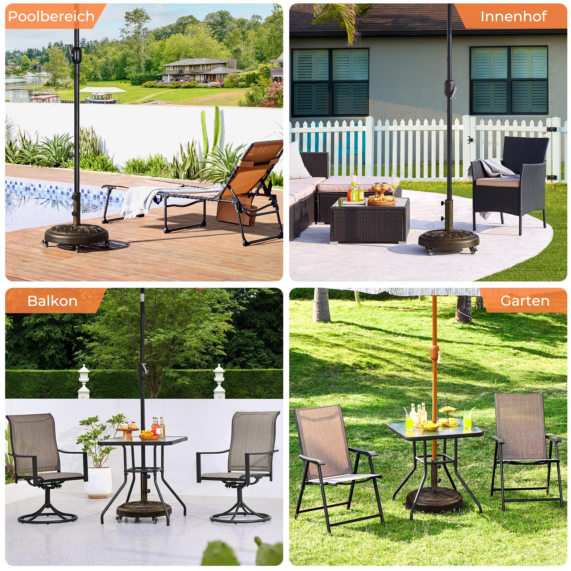 Yaheetech 24,7 kg Sonnenschirmständer mit Rollen ø50,6 cm Schirmständer Sonnenschirm Stabiler Schirmhalter für Schirmstangen von 34/38/48 mm für Garten/Balkon/Strand, Bronze