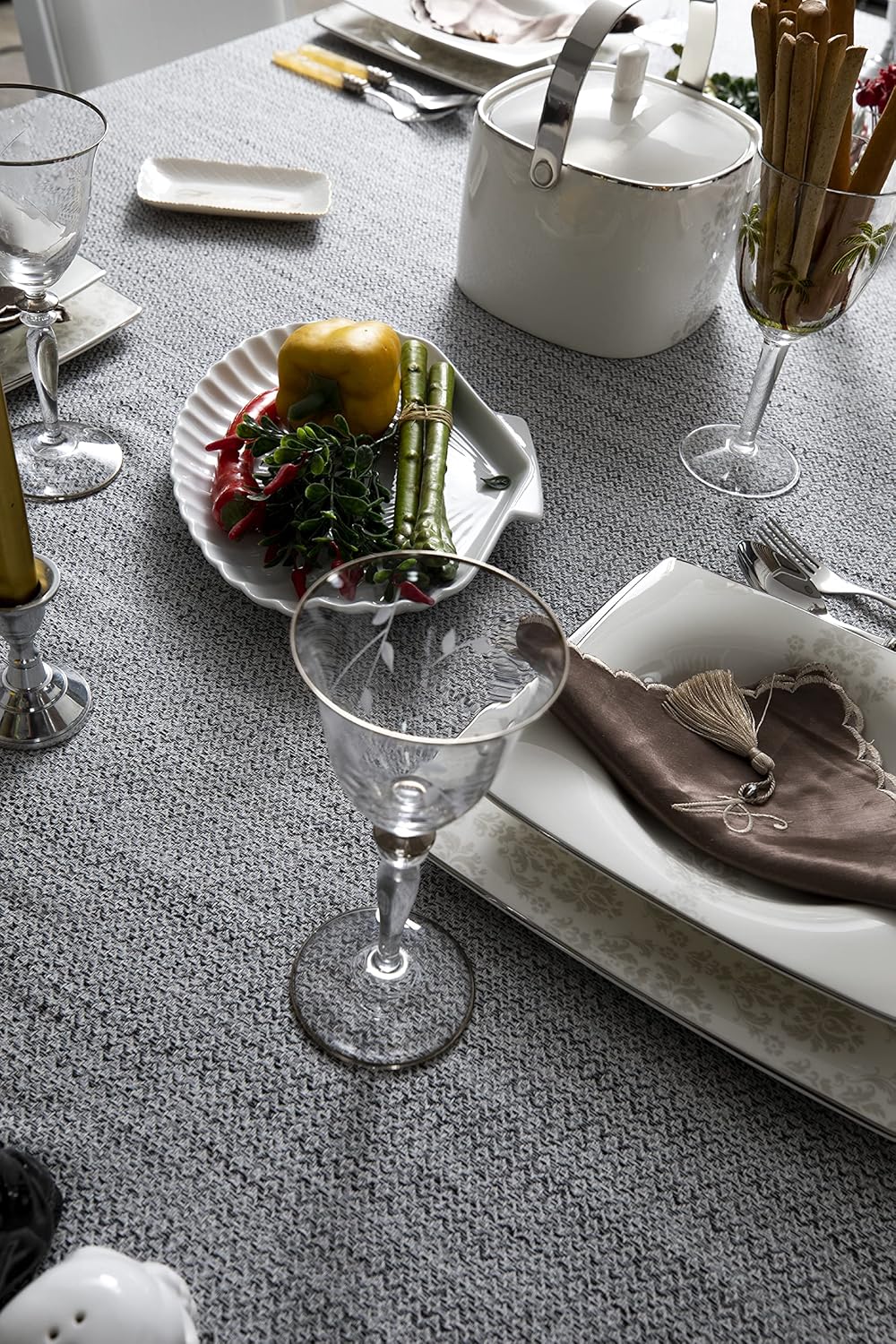 SMYRNA TURKISH COTTON - Original Turkish Table Cloth | 60 x 84 Inches | Decorative Tablecloth for Dining Table | Versatile Farmhouse Table Cover for Kitchen Dining, (Gray)