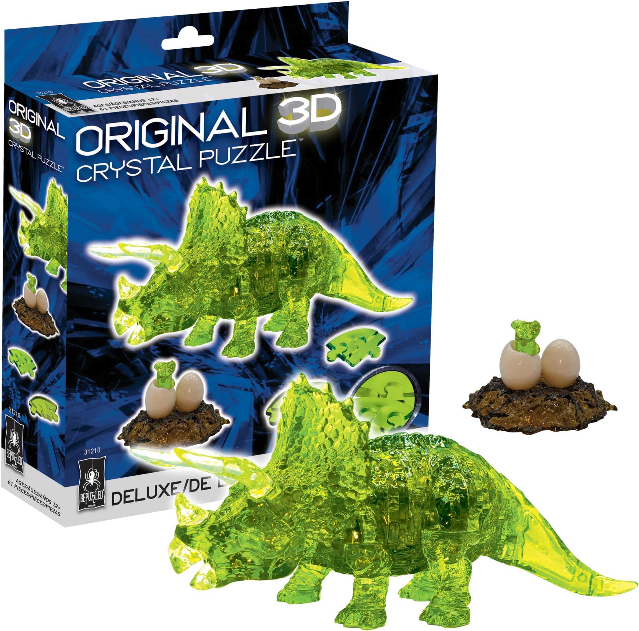 Triceratops with Baby Deluxe Original 3D Crystal Puzzle, Perfect for Puzzlers Ages 12 and Up, Challenging to Complete and Beautiful to Display, Collect Them All